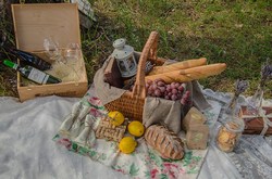 Корзина, вино, багет для фотозоны на природе