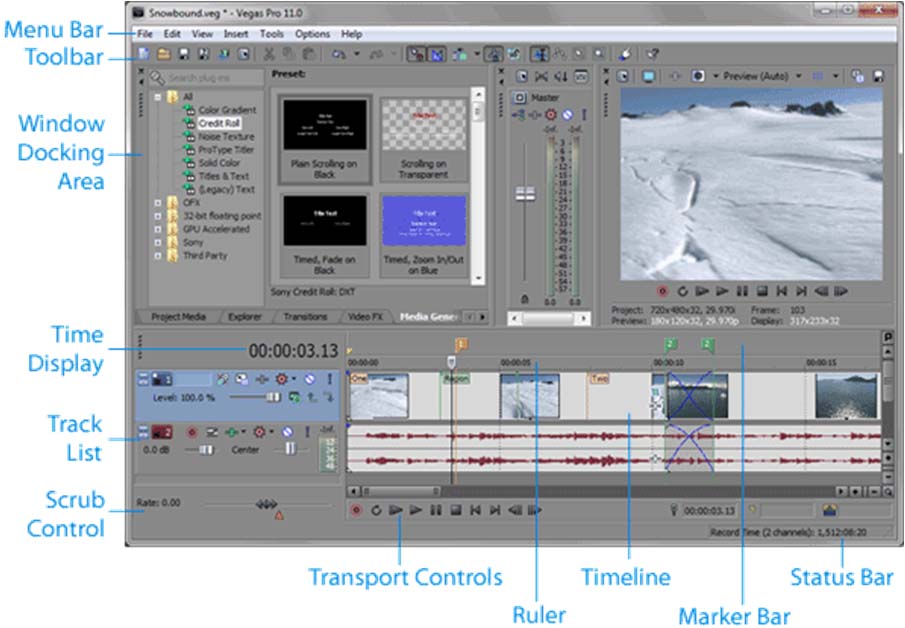 Окно проекта Sony Vegas Pro