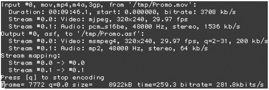 Программа FFmpeg в работе
