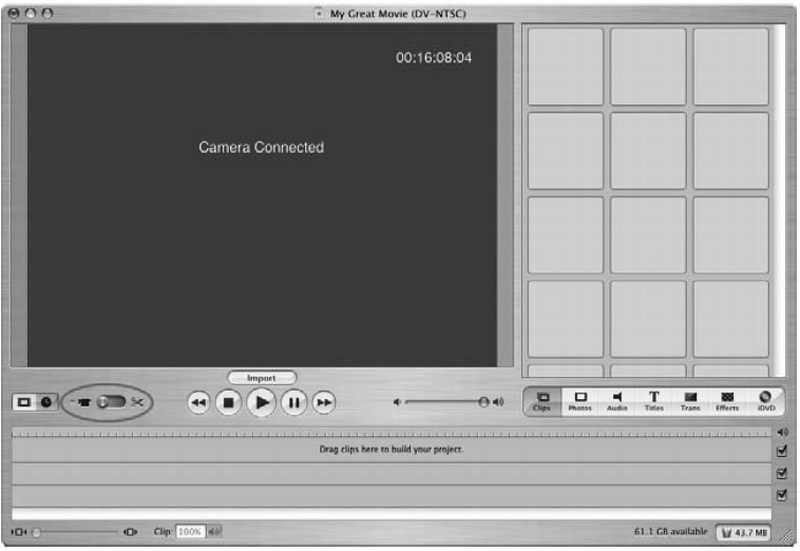 Режим Camera в программе iMovie